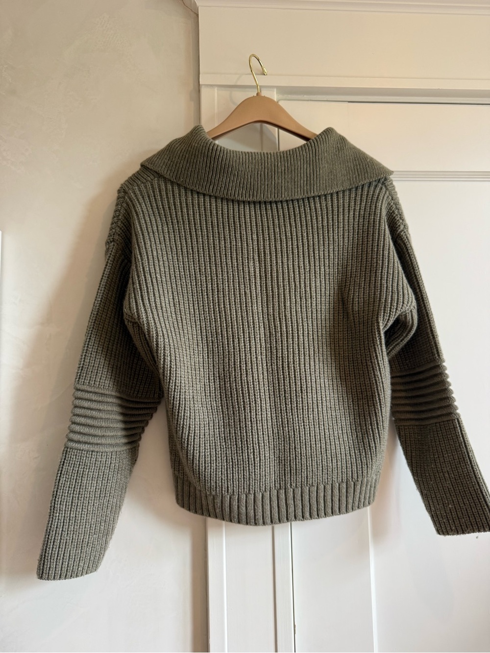 Mango Olive Ribbed Half-Zip Sweater with Collar - Picture 2 of 3